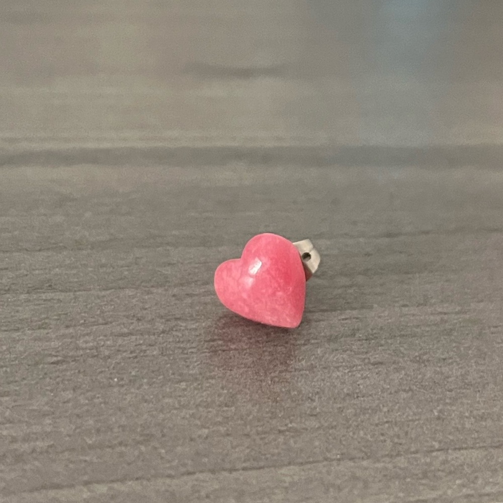 Single Pink Rhodonite Heart Shaped Stud Earring with Butterfly Backing